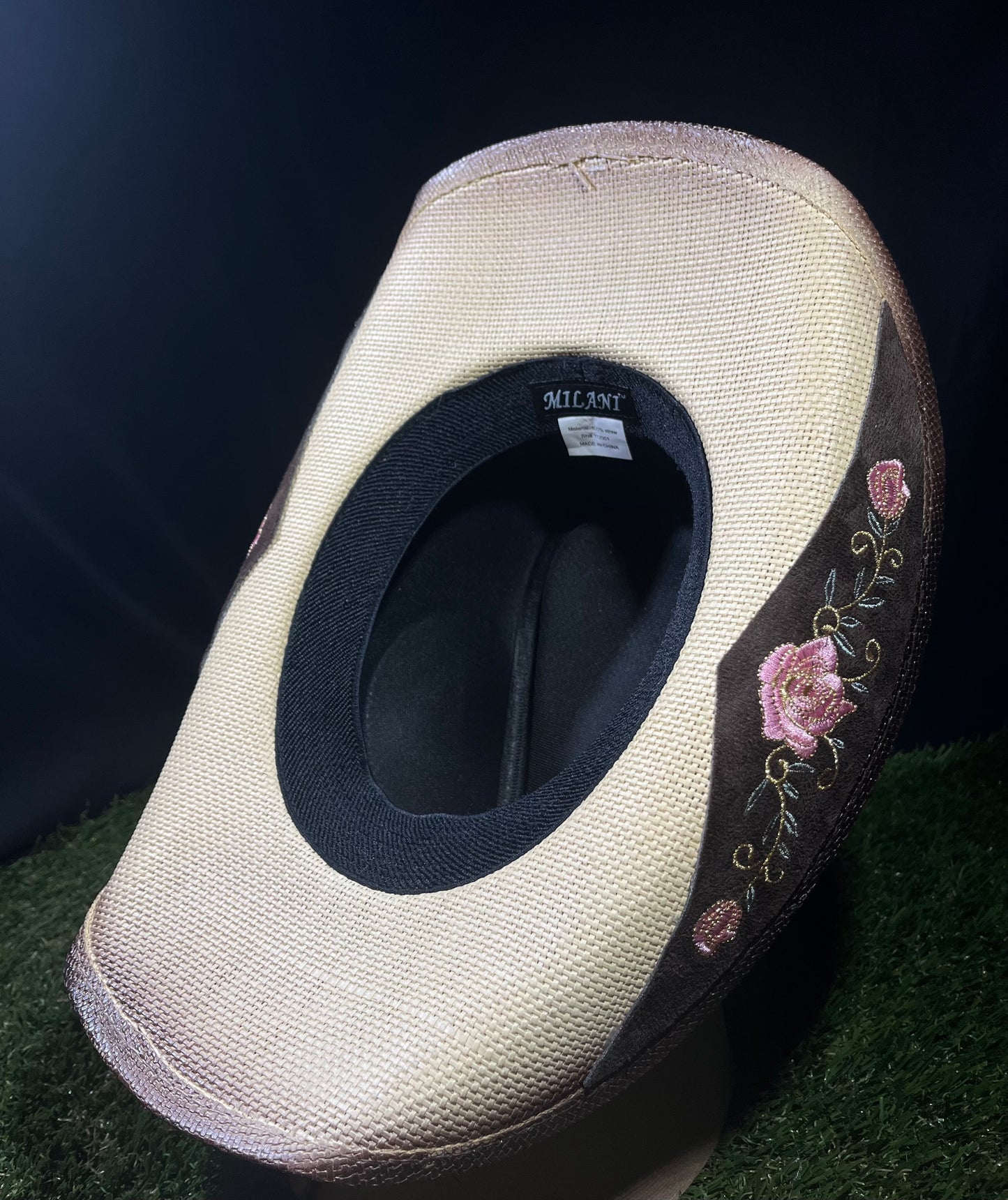 Pink Flower Straw Western Women’s Cowboy, Vintage Wide-Brimmed light brown Hat