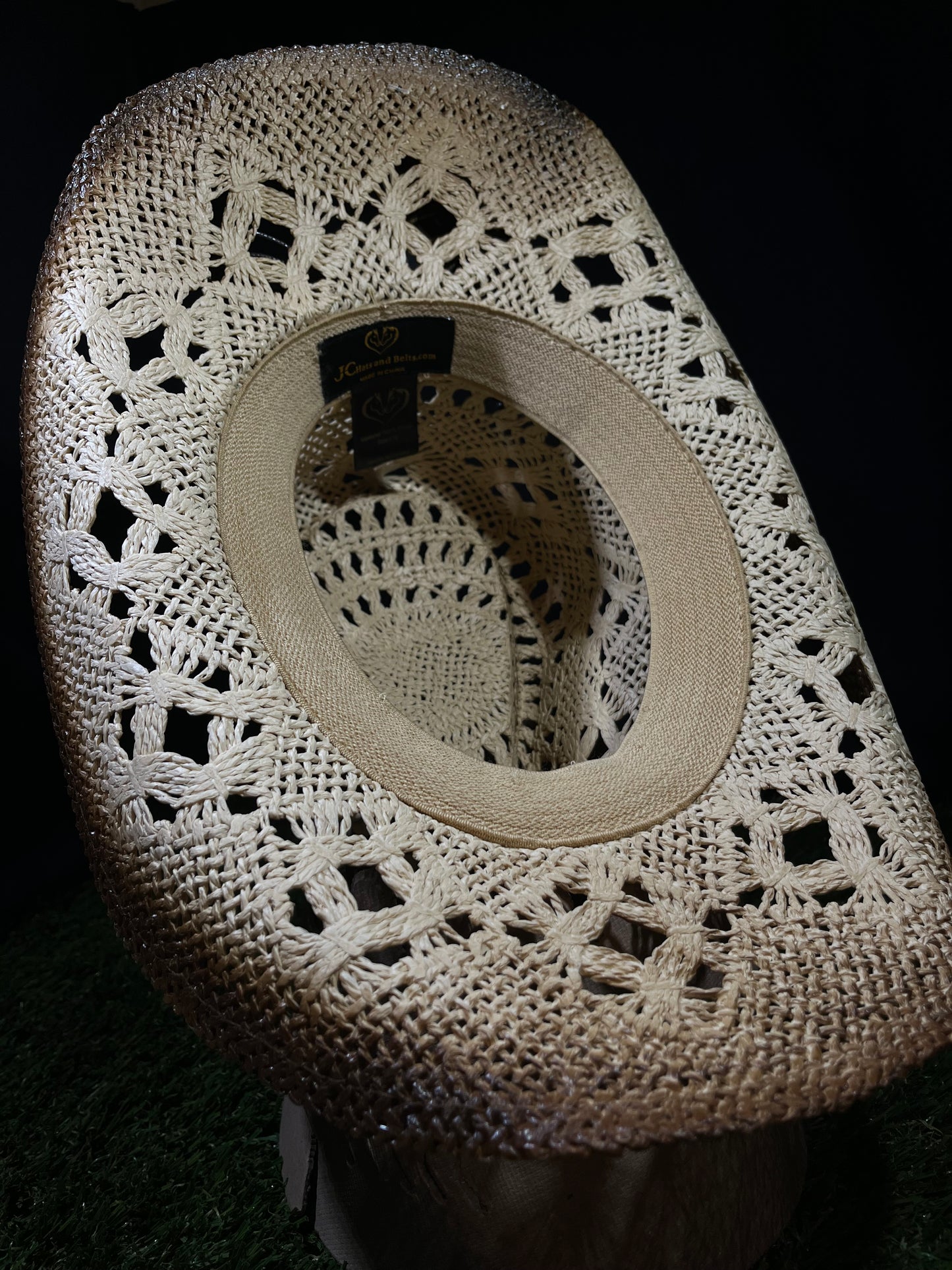 Light Brown Medallion Straw Cowboy Cowgirl Hat Turquoise Buckle & Beaded Band | Breathable Western Style