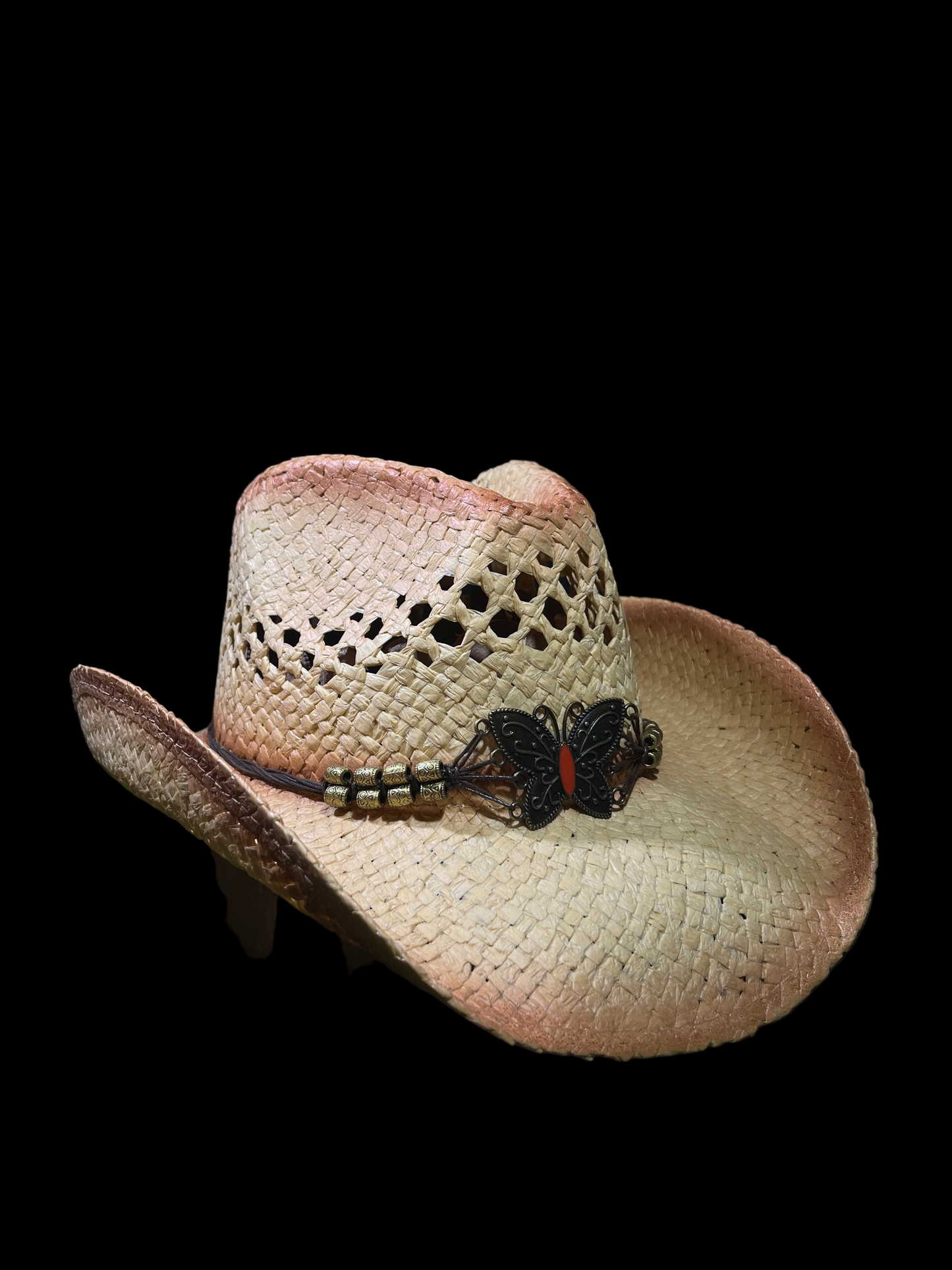 Natural Ventilated Straw Cowboy/Cowgirl Hat with Chrome Butterfly Band – Bendable Brim | Correa Hats