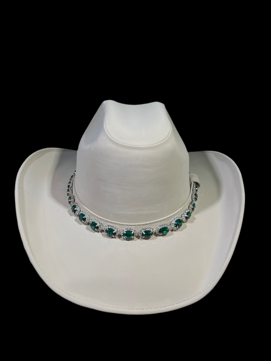 Ivory Emerald Green Diamond Hat