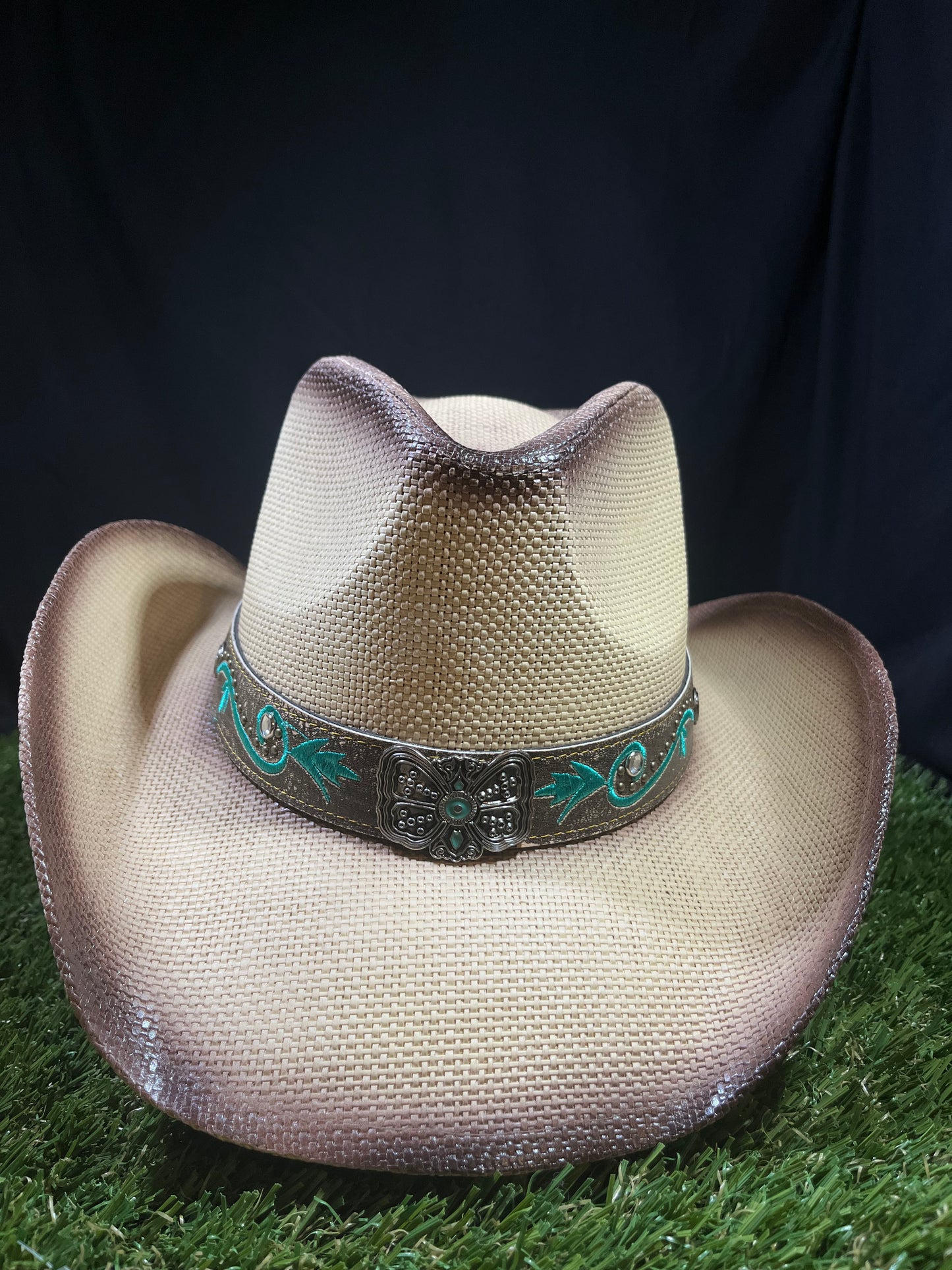 Sandstone Cream & natural fade Turquoise Western Cowboy Hat – Premium Bangora | Correa Hats