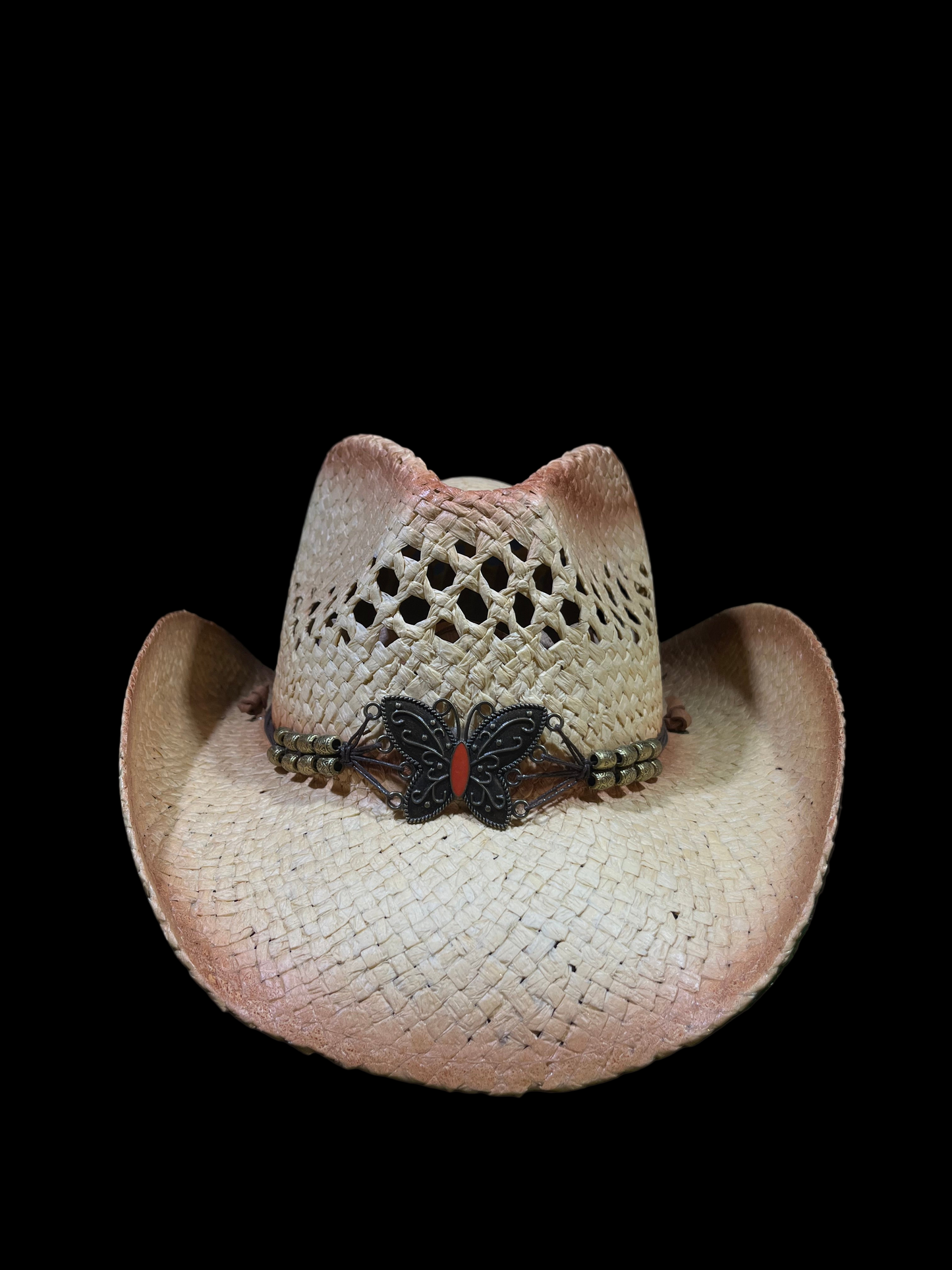 Natural Ventilated Straw Cowboy/Cowgirl Hat with Chrome Butterfly Band – Bendable Brim | Correa Hats