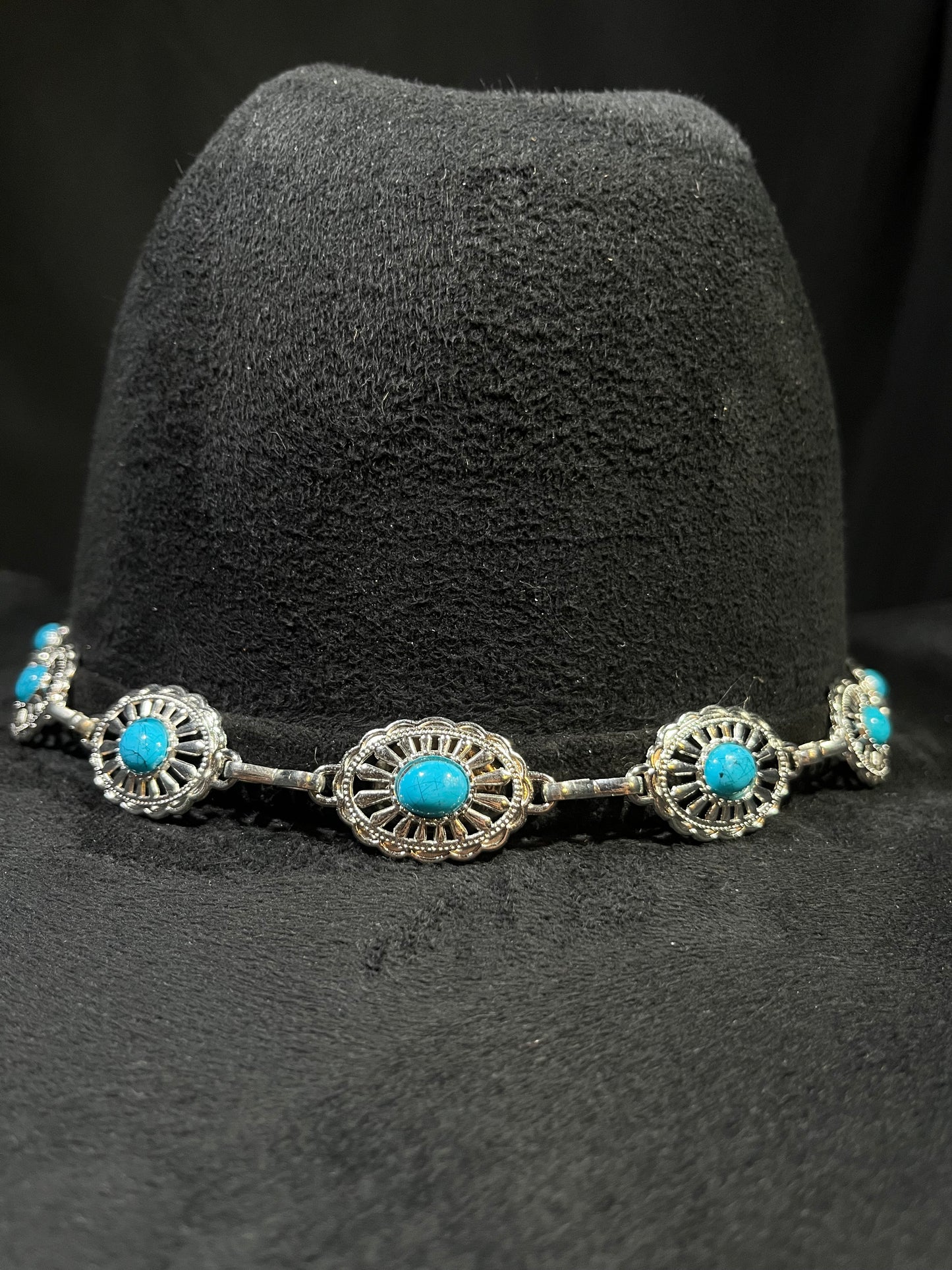 Black Suede Cowgirl with turquoise blue stones silver band