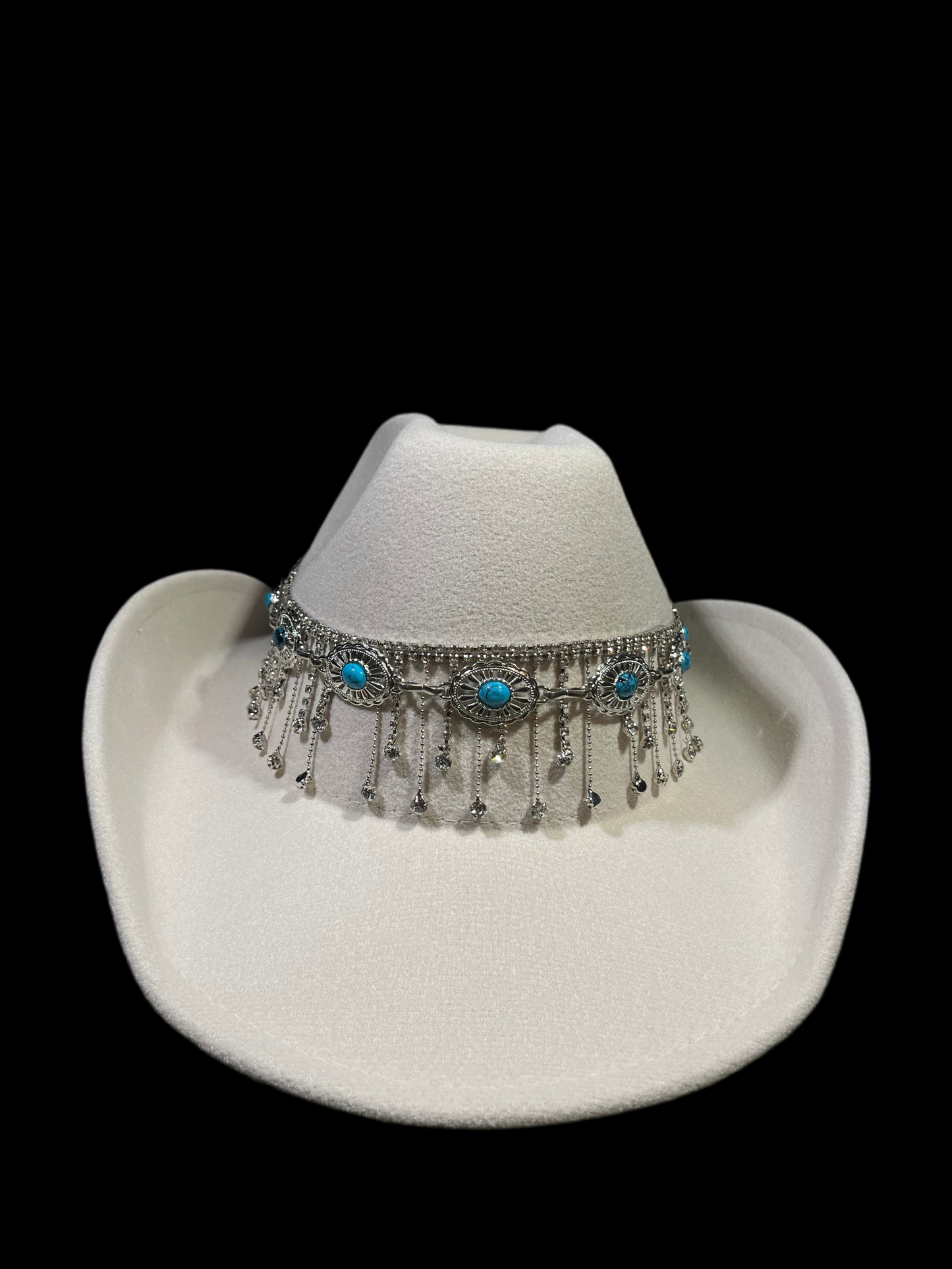White Ivory Blue Silver Dreamcatcher Rhinestone Hat