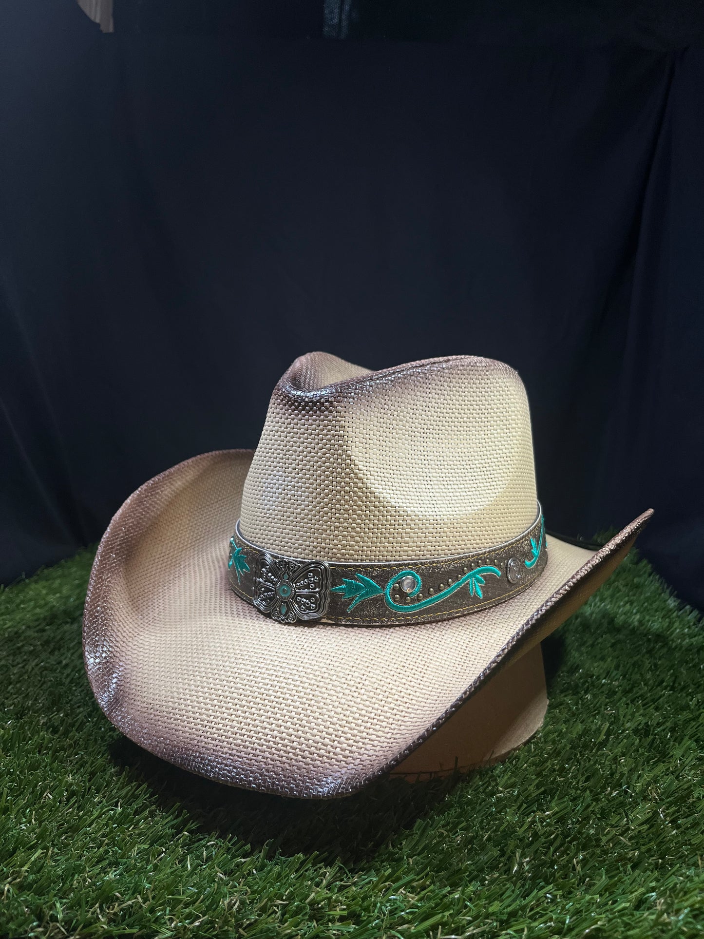 Sandstone Cream & natural fade Turquoise Western Cowboy Hat – Premium Bangora | Correa Hats