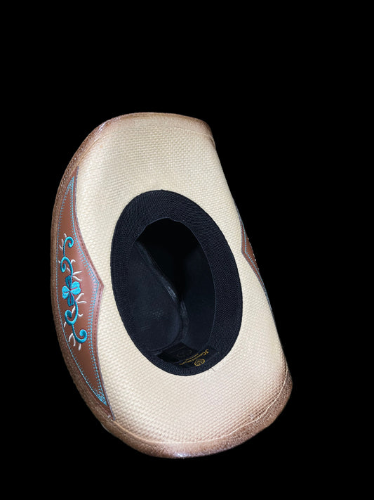 Light Brown Drifter with Blue medallion Stone Brown Belt Band Cowboy Hat