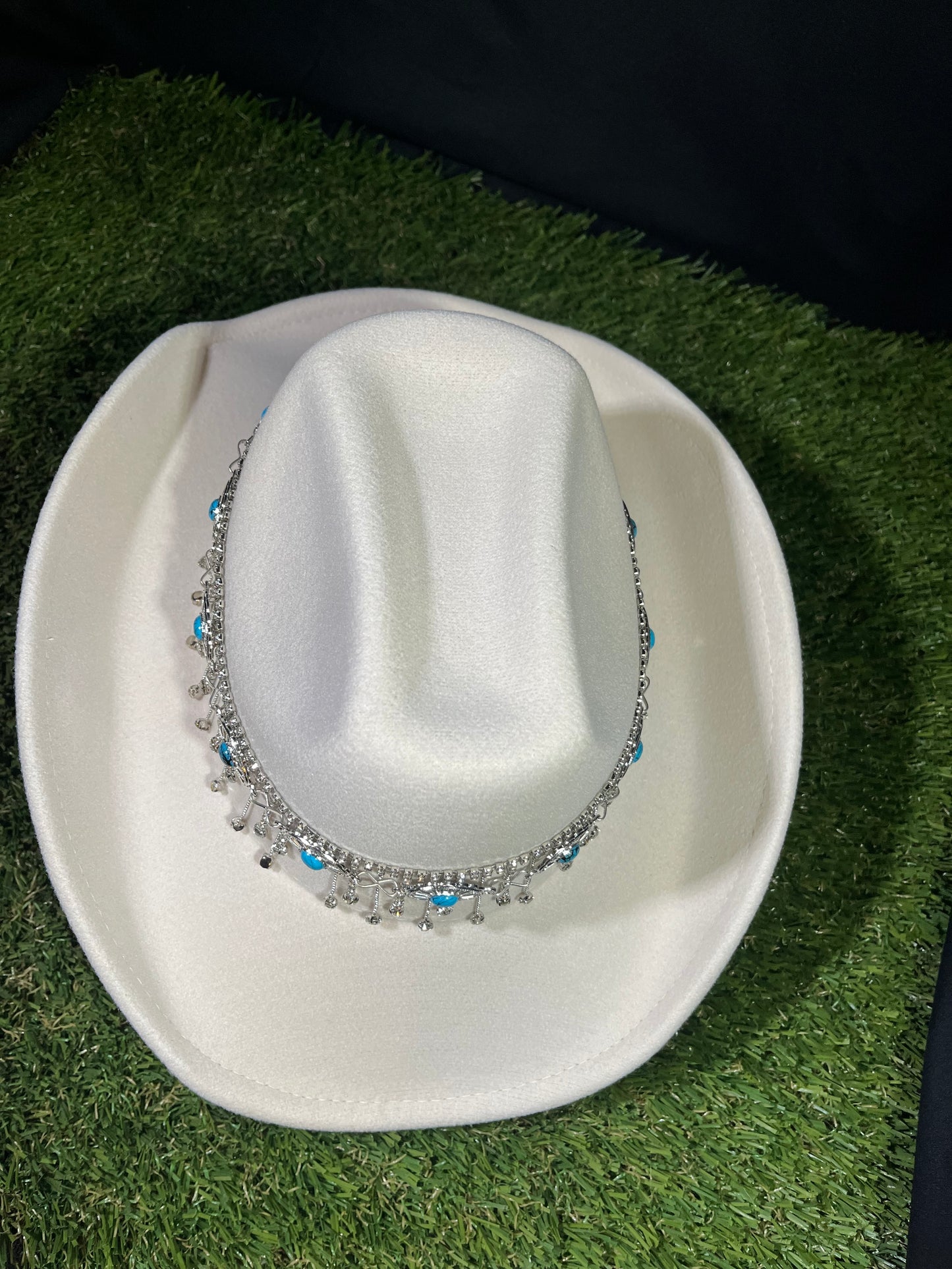 White Ivory Blue Silver Dreamcatcher Rhinestone Hat