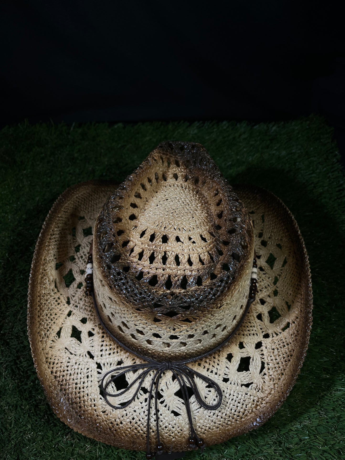 Light Brown Medallion Straw Cowboy Cowgirl Hat Turquoise Buckle & Beaded Band | Breathable Western Style