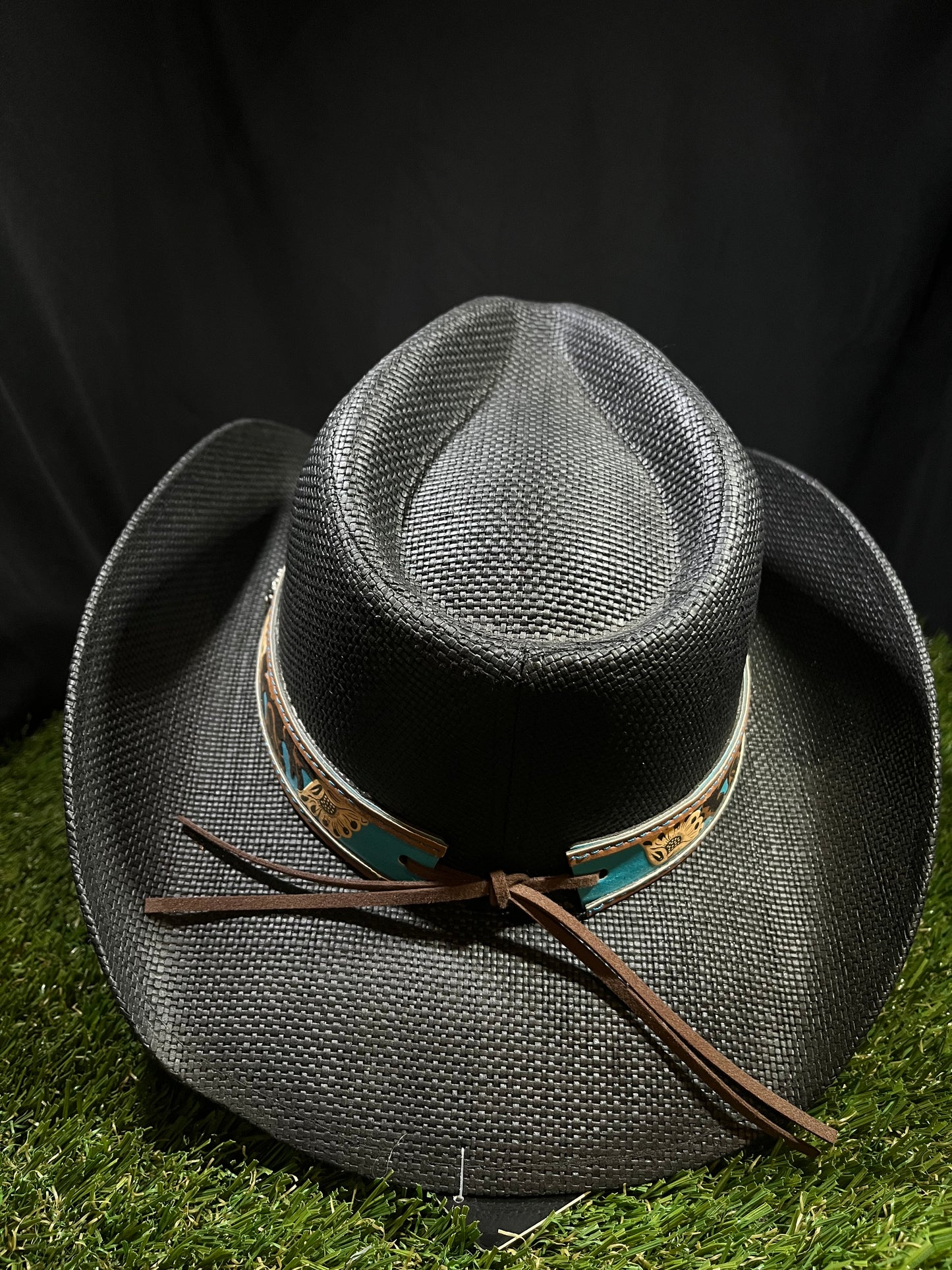 Black Bangora Cowboy/Cowgirl Hat with Turquoise Floral Band – Correa Hats