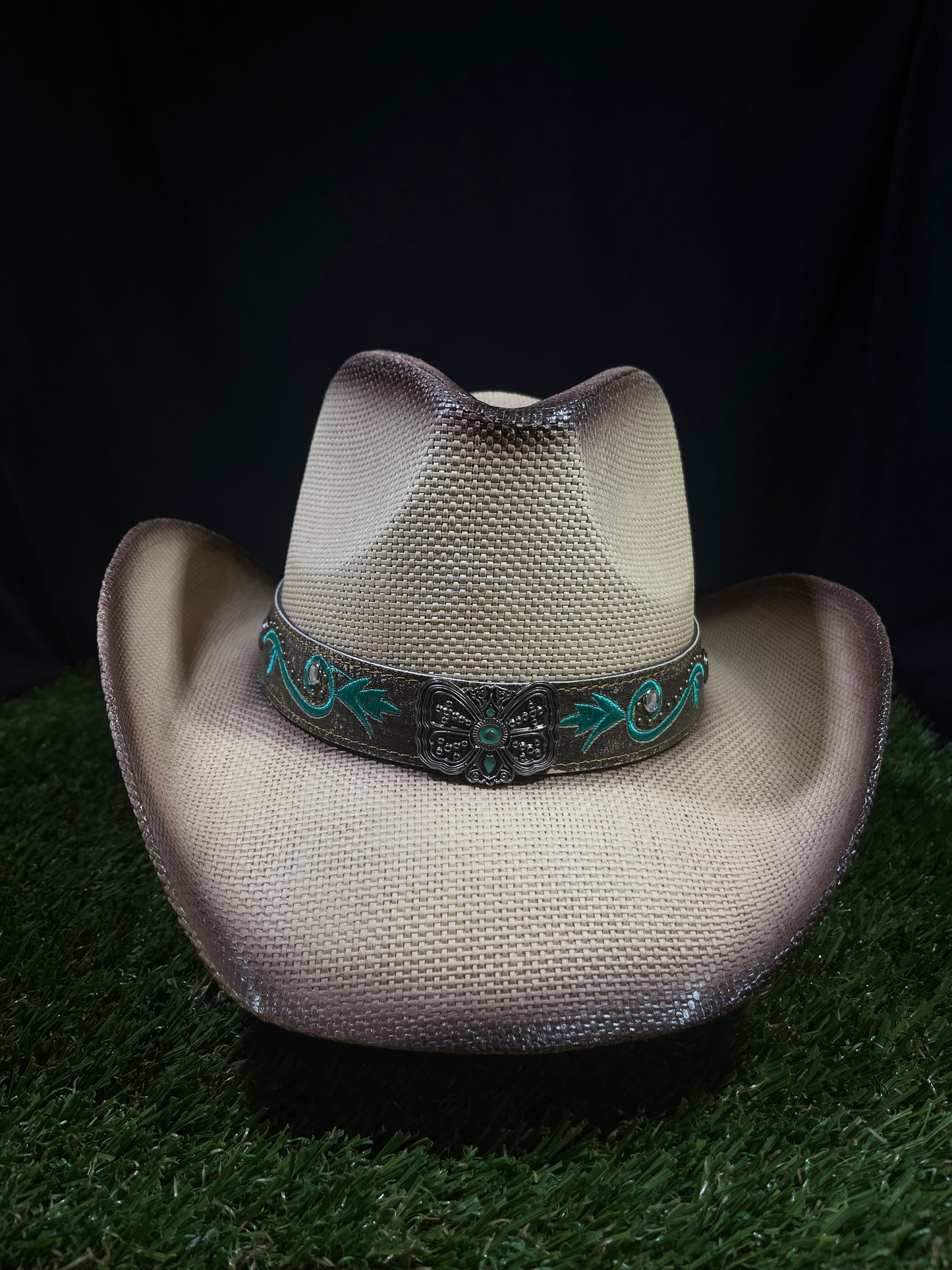 Sandstone Cream & natural fade Turquoise Western Cowboy Hat – Premium Bangora | Correa Hats