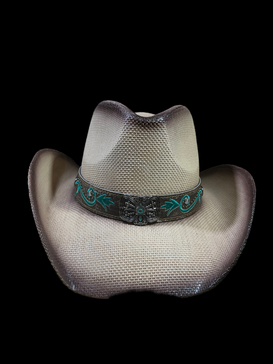 Sandstone Cream & natural fade Turquoise Western Cowboy Hat – Premium Bangora | Correa Hats