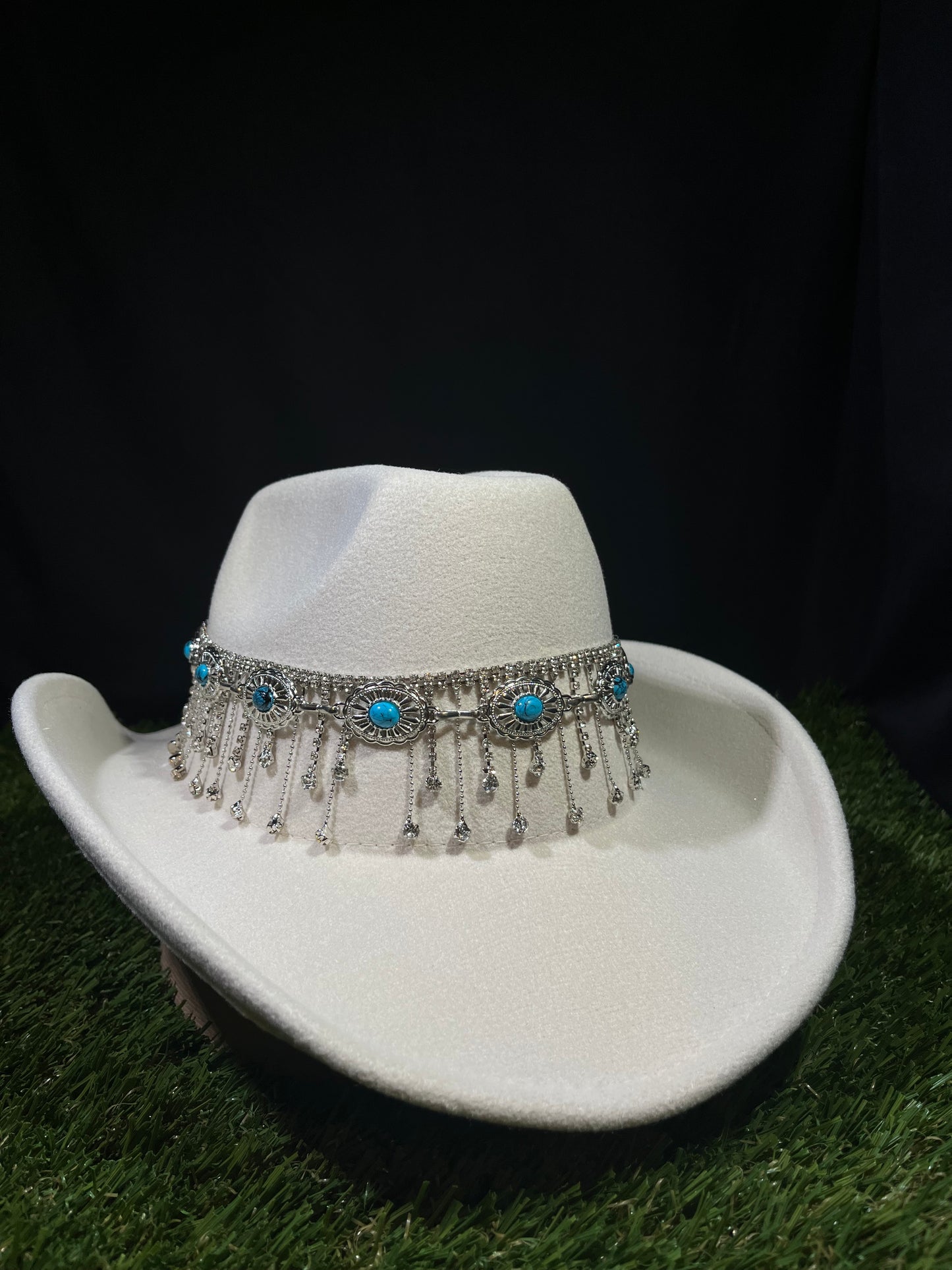 White Ivory Blue Silver Dreamcatcher Rhinestone Hat