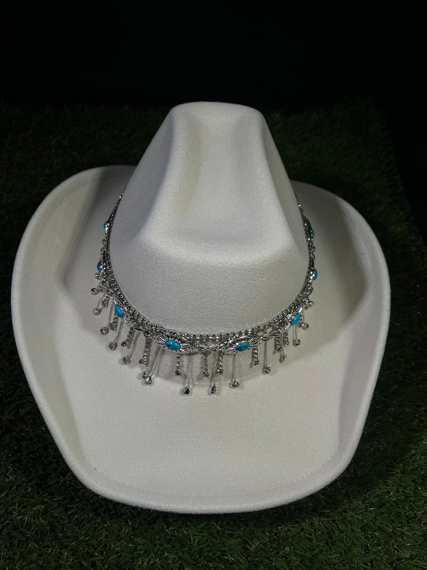 White Ivory Blue Silver Dreamcatcher Rhinestone Hat