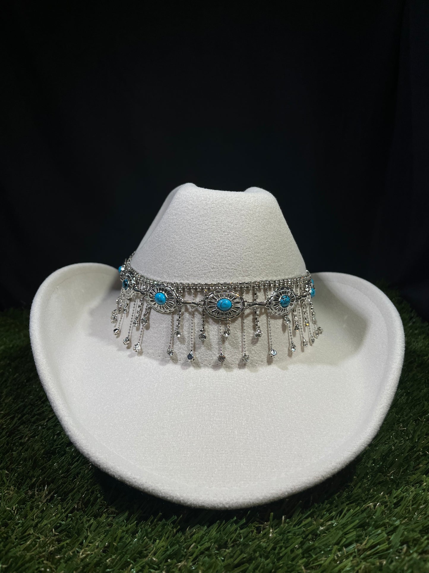 White Ivory Blue Silver Dreamcatcher Rhinestone Hat