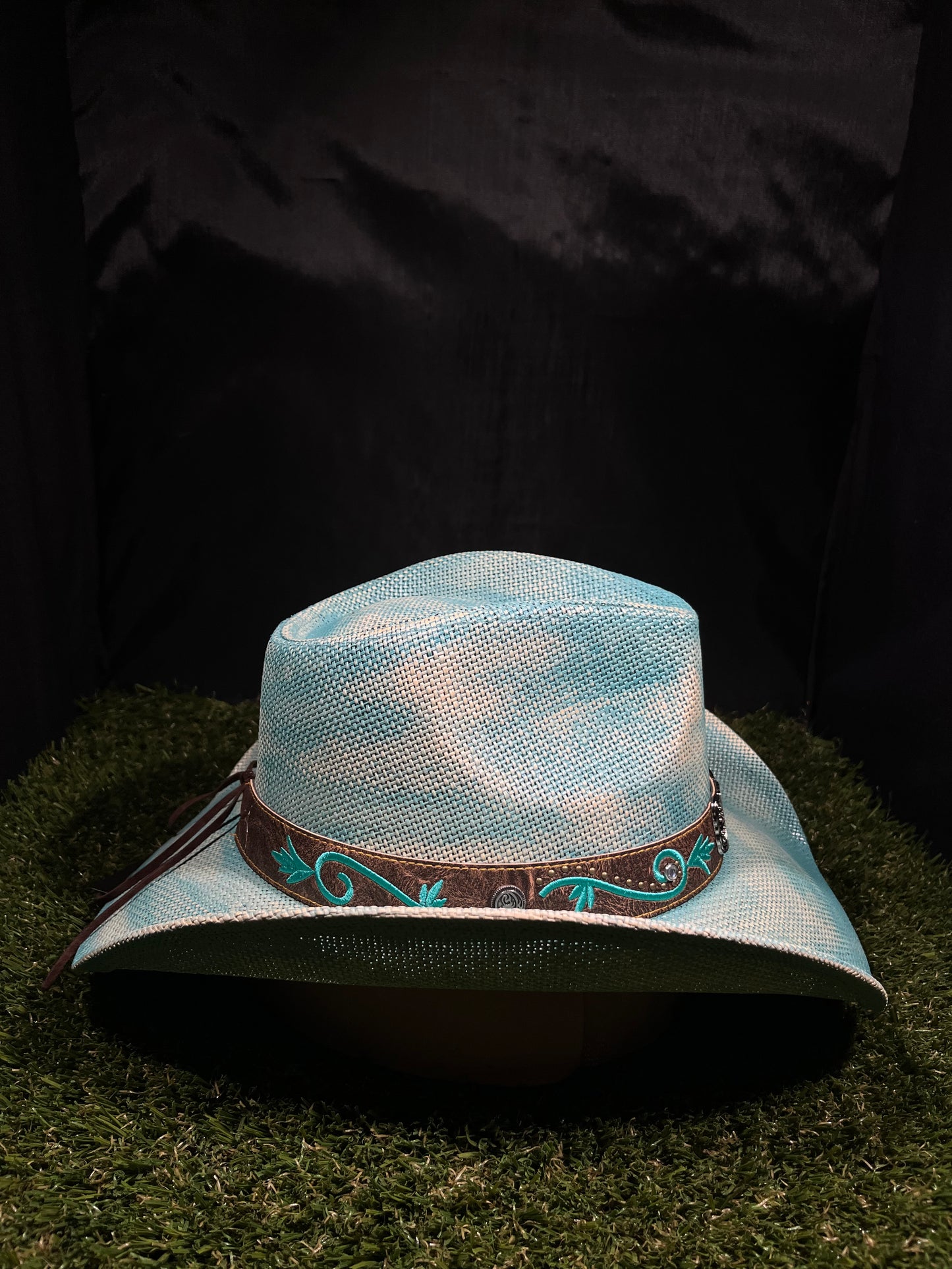 Light Blue Cowgirl Hat Rustic Metallic Evil Eye Protection Butterfly