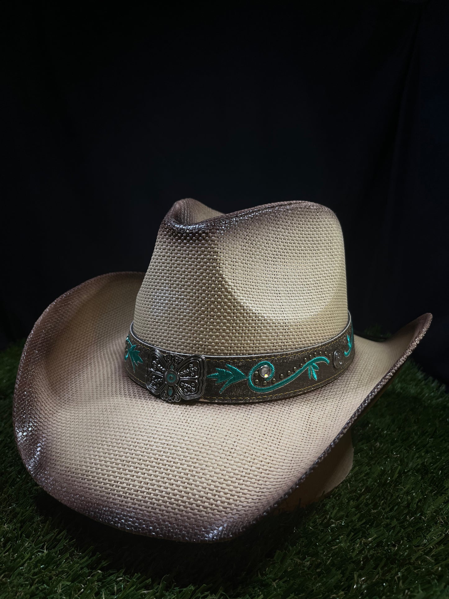 Sandstone Cream & natural fade Turquoise Western Cowboy Hat – Premium Bangora | Correa Hats