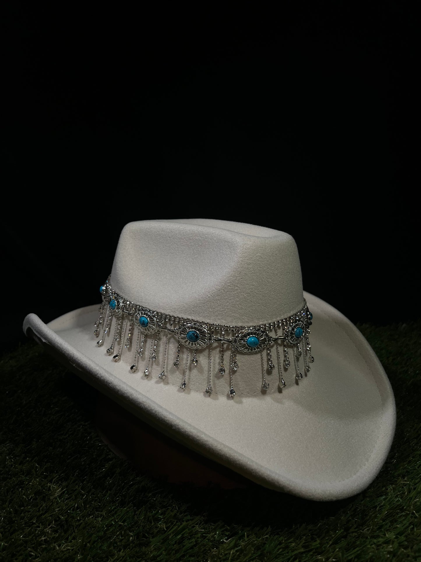 White Ivory Blue Silver Dreamcatcher Rhinestone Hat