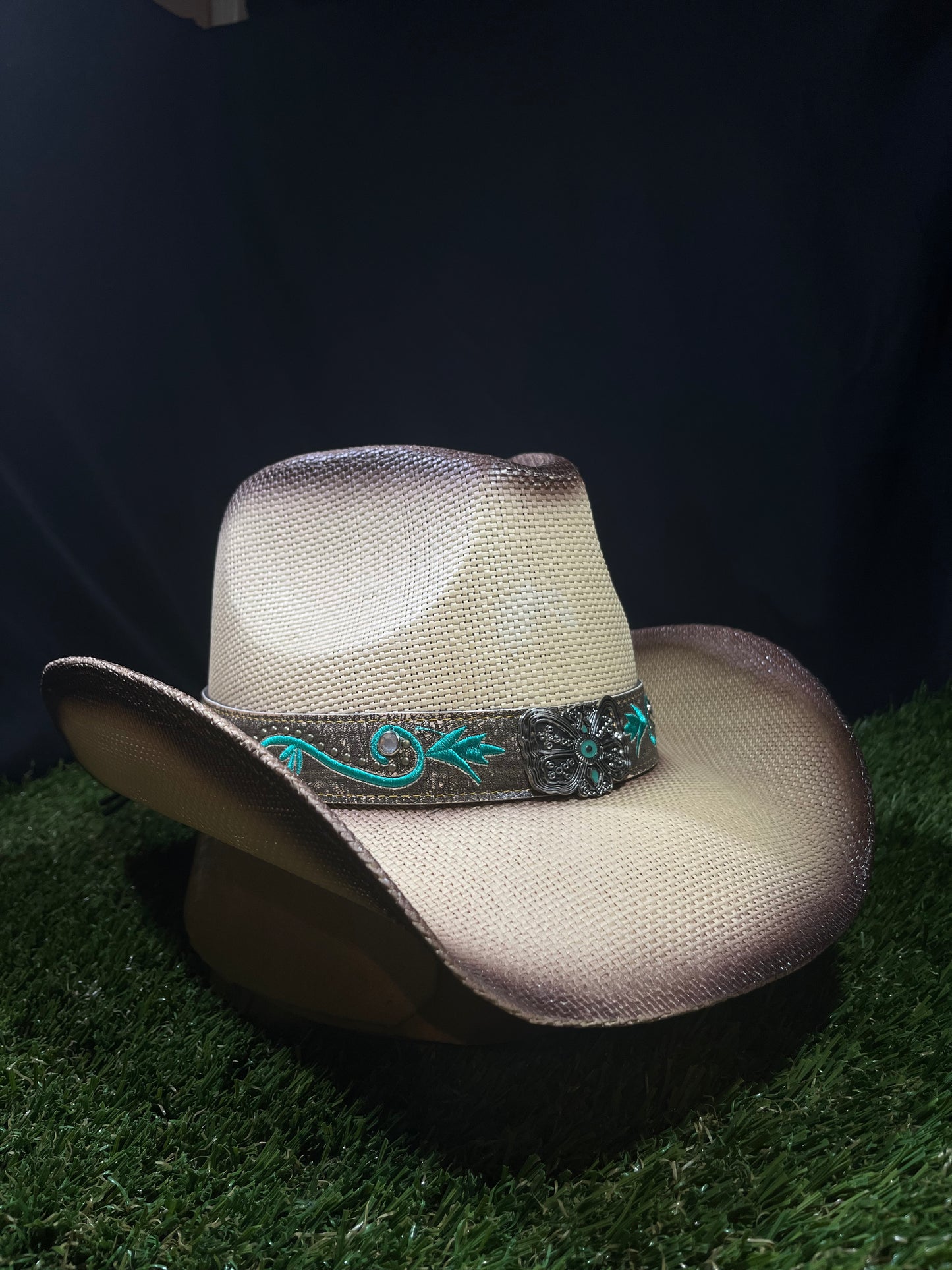 Sandstone Cream & natural fade Turquoise Western Cowboy Hat – Premium Bangora | Correa Hats