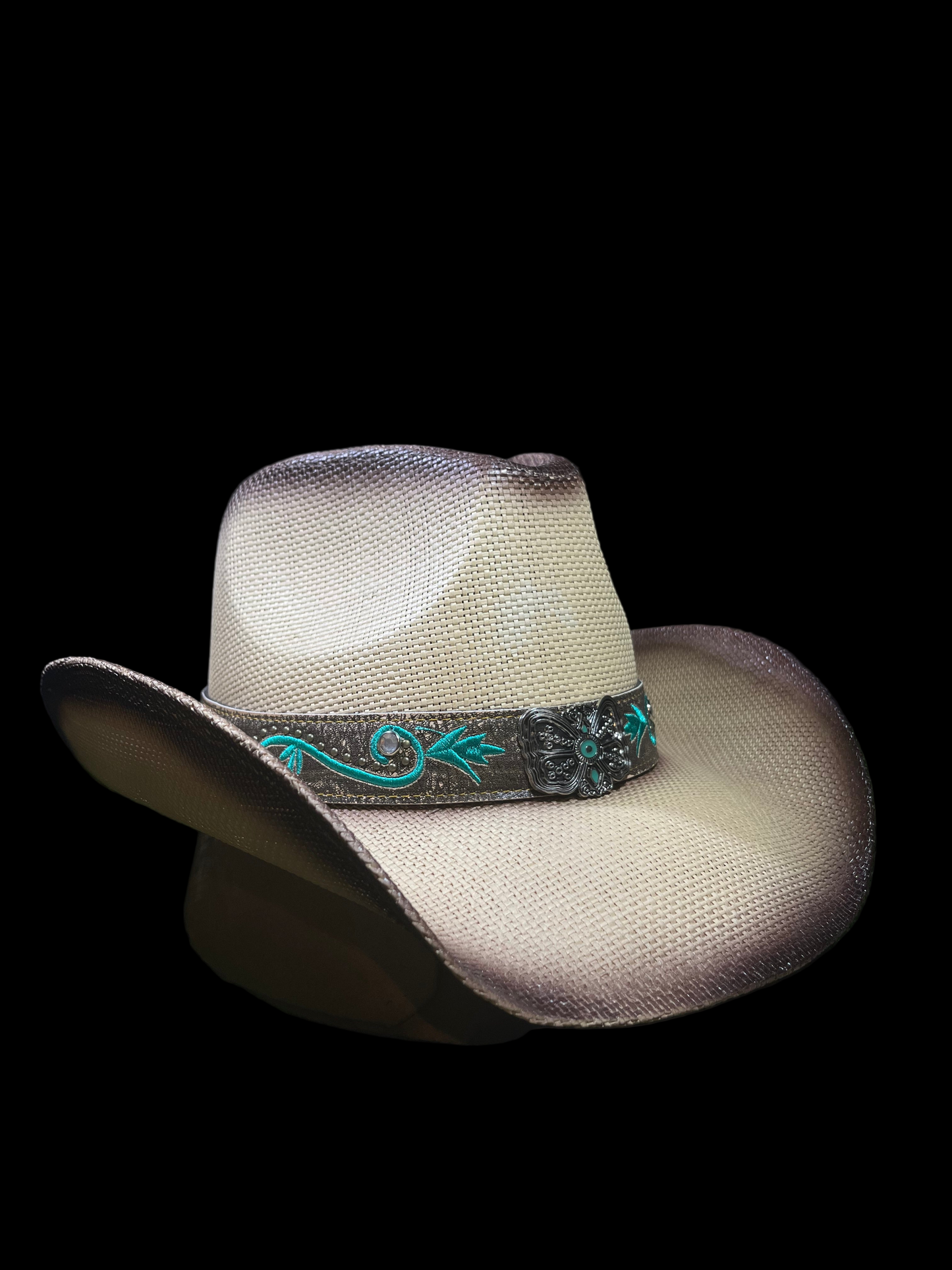 Sandstone Cream & natural fade Turquoise Western Cowboy Hat – Premium Bangora | Correa Hats