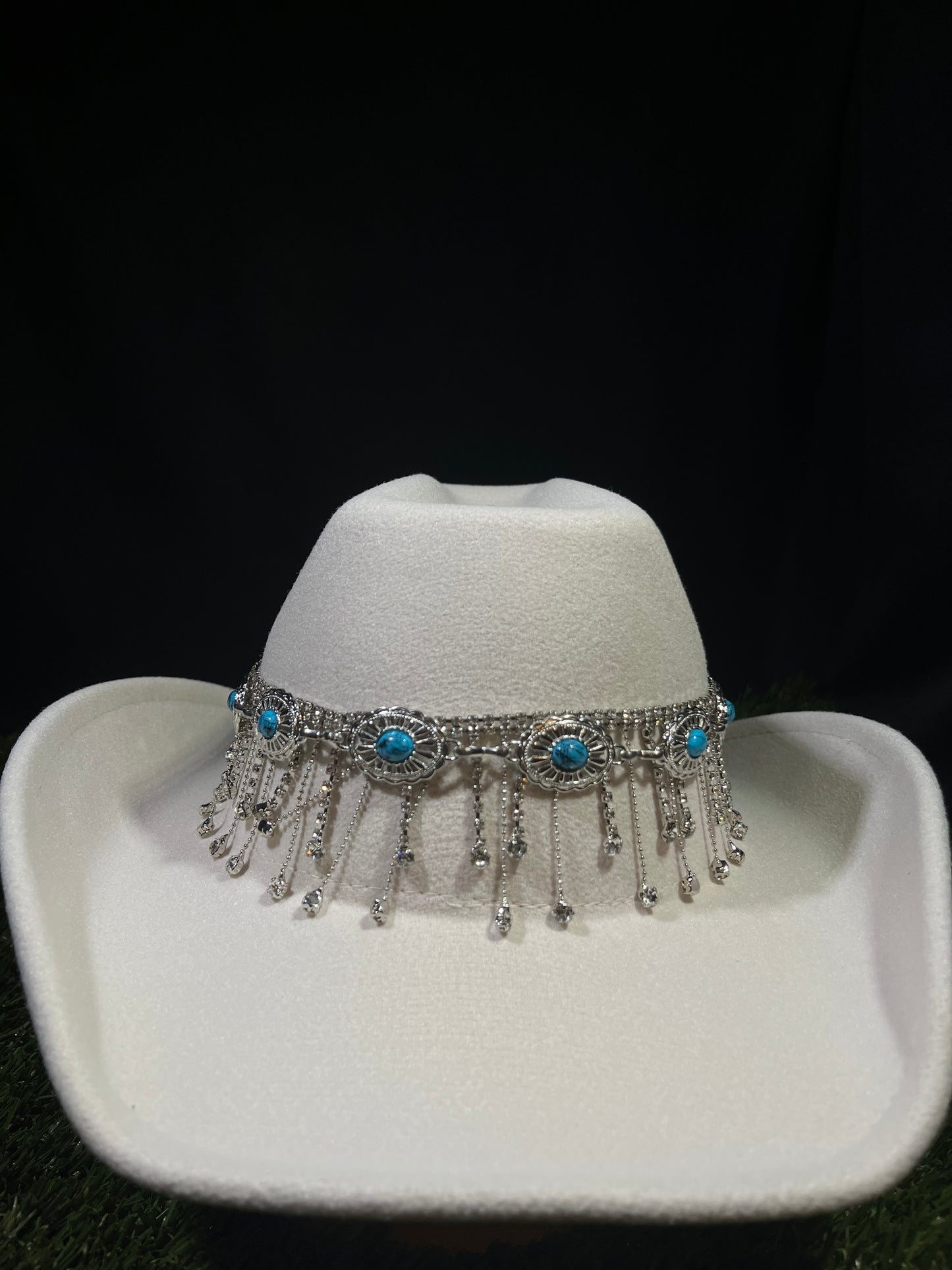 White Ivory Blue Silver Dreamcatcher Rhinestone Hat