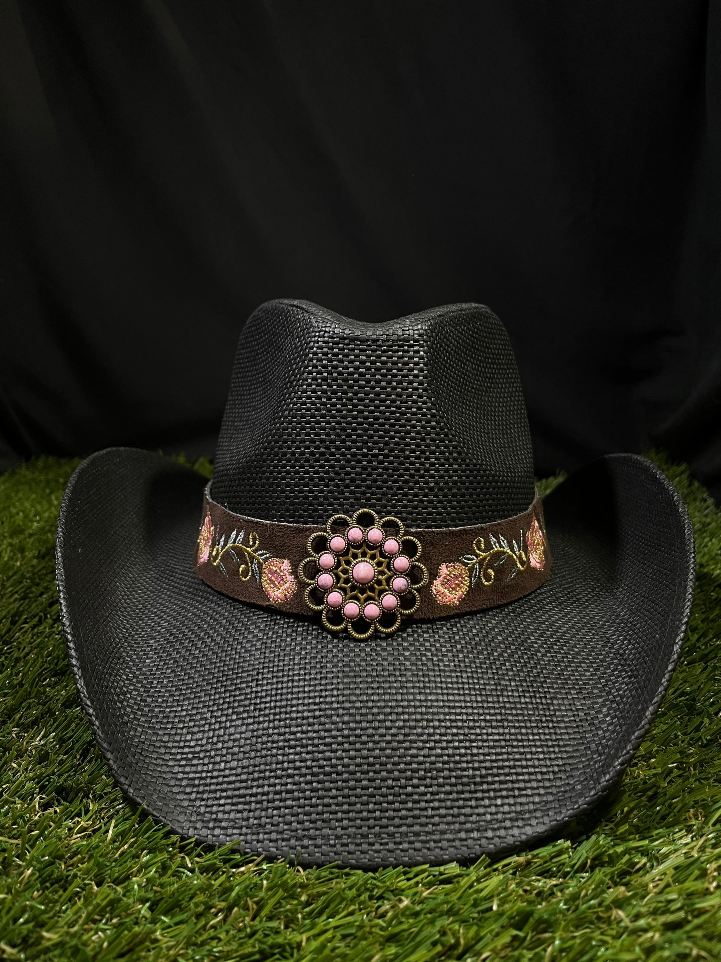 🖤 Black Bangora Western Premium bendable brim Cowboy/Cowgirl Hat with Pink Floral Band – Correa Hats