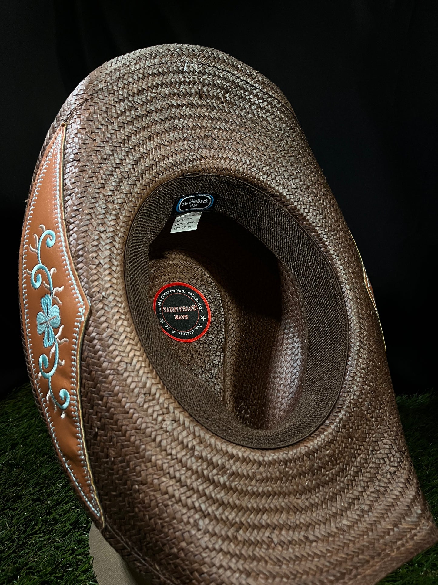 Premium Brown Straw Cowboy/Cowgirl Hat with Tan Tooled Band & Turquoise Concho | Correa Hats