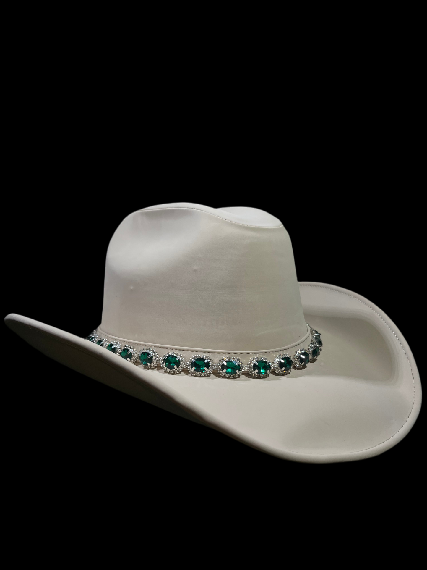 Ivory Emerald Green Diamond Hat
