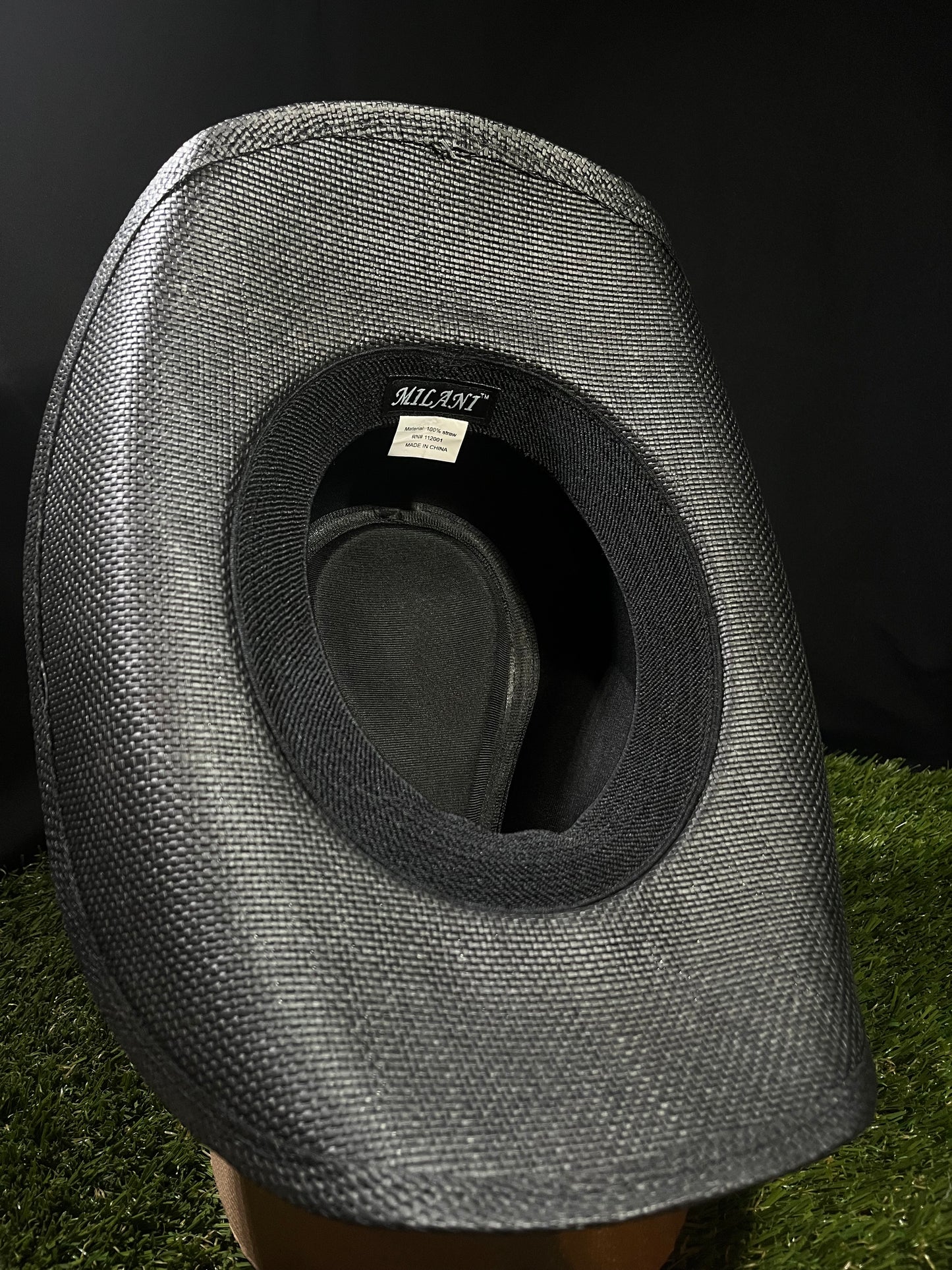 Straw Western Cowboy Hat With Brown Heart Band- Black