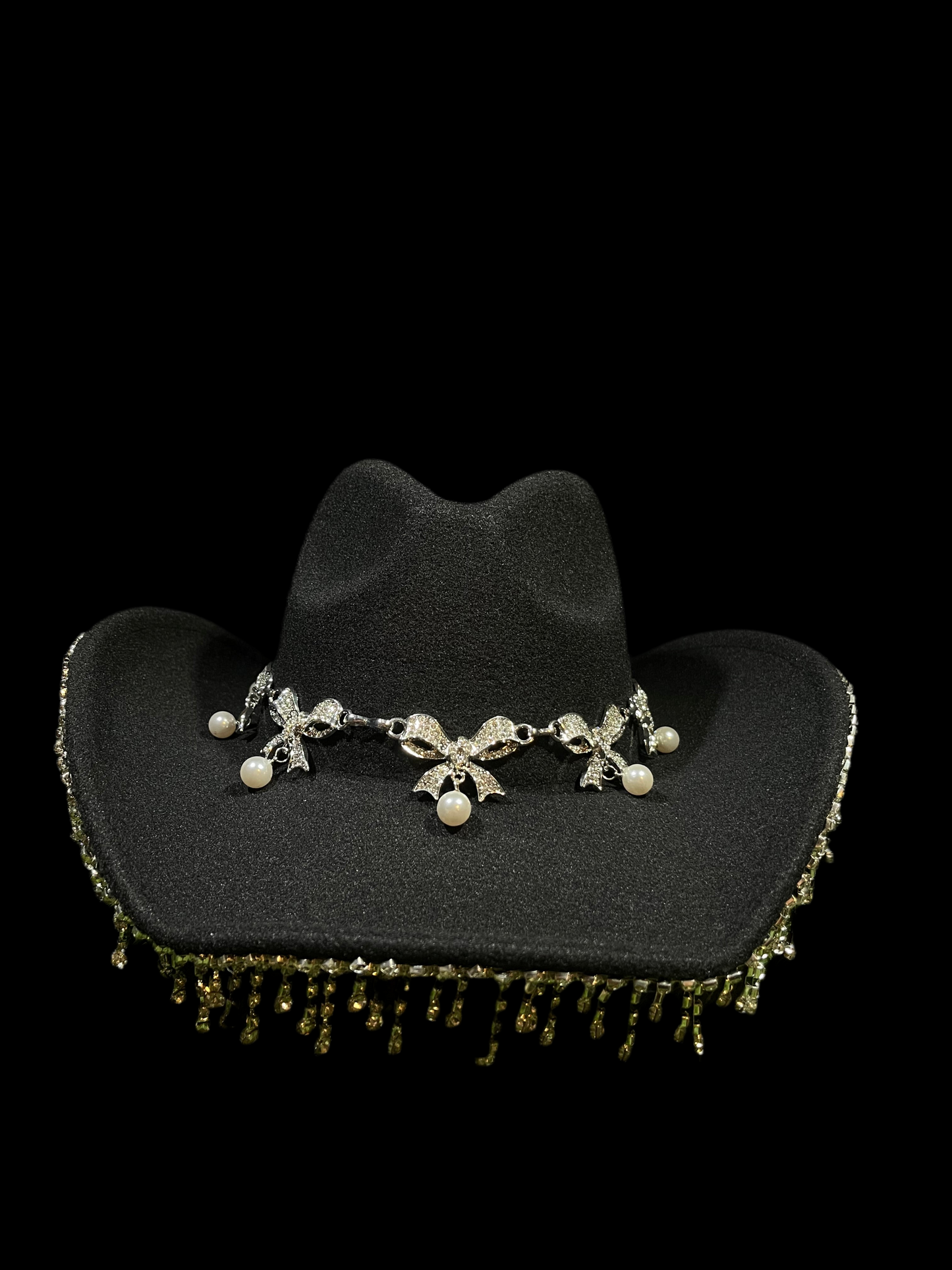 Black Silver Ribbon Western Bedazzled Hat