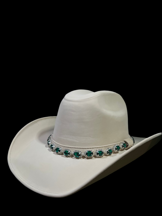 Ivory Emerald Green Diamond Hat
