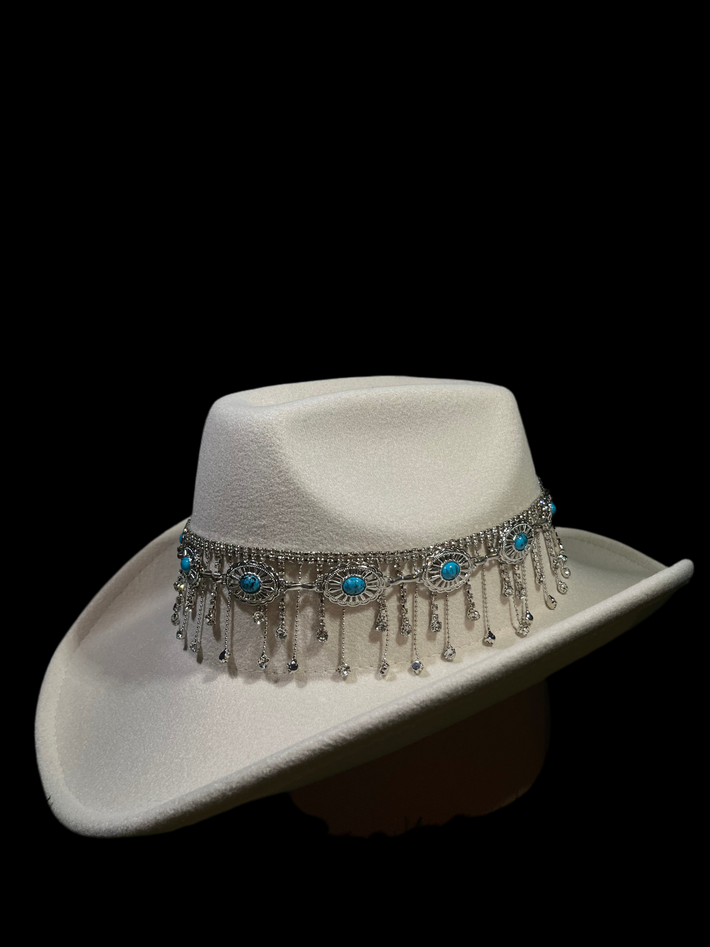 White Ivory Blue Silver Dreamcatcher Rhinestone Hat