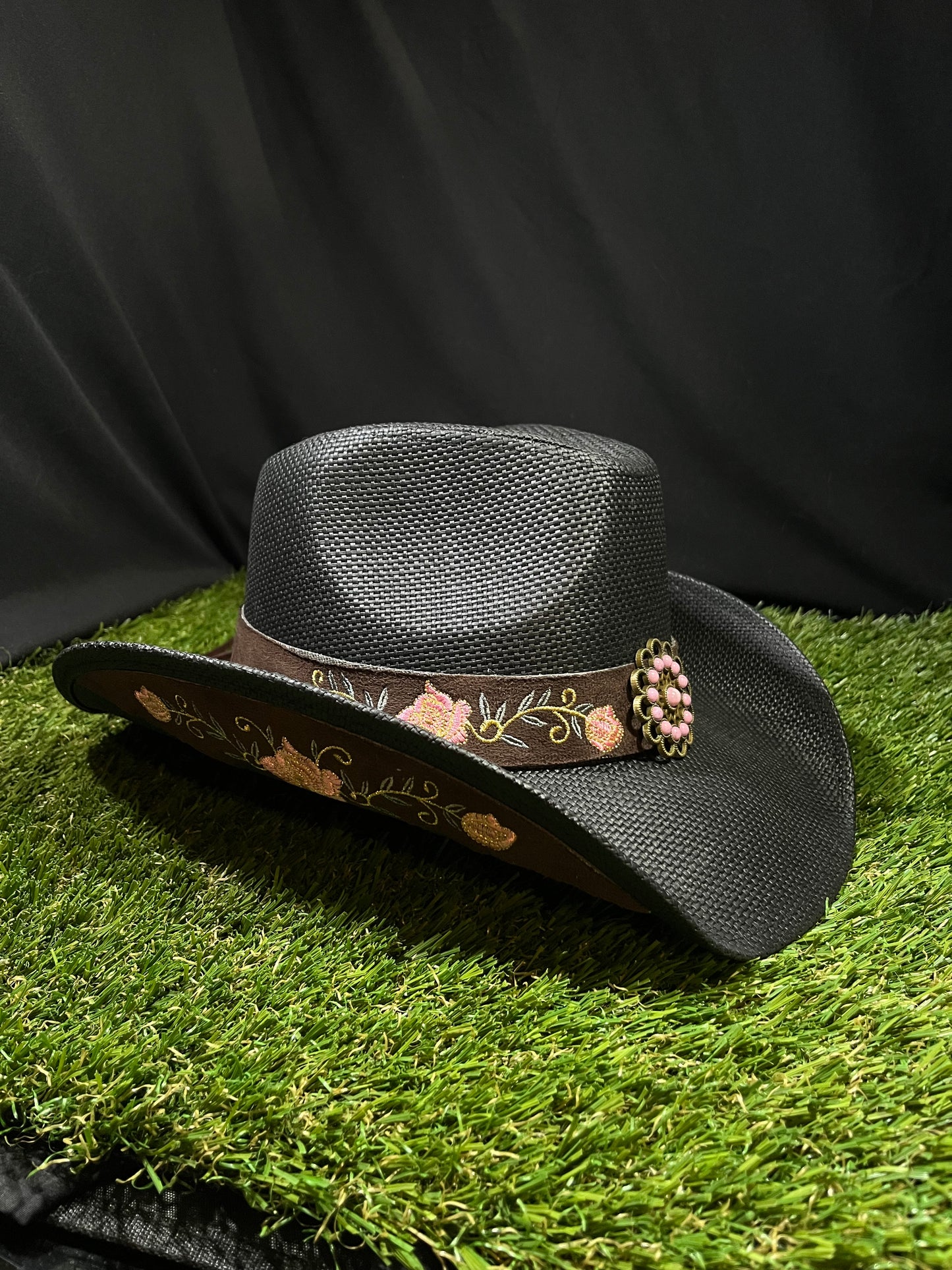 🖤 Black Bangora Western Premium bendable brim Cowboy/Cowgirl Hat with Pink Floral Band – Correa Hats