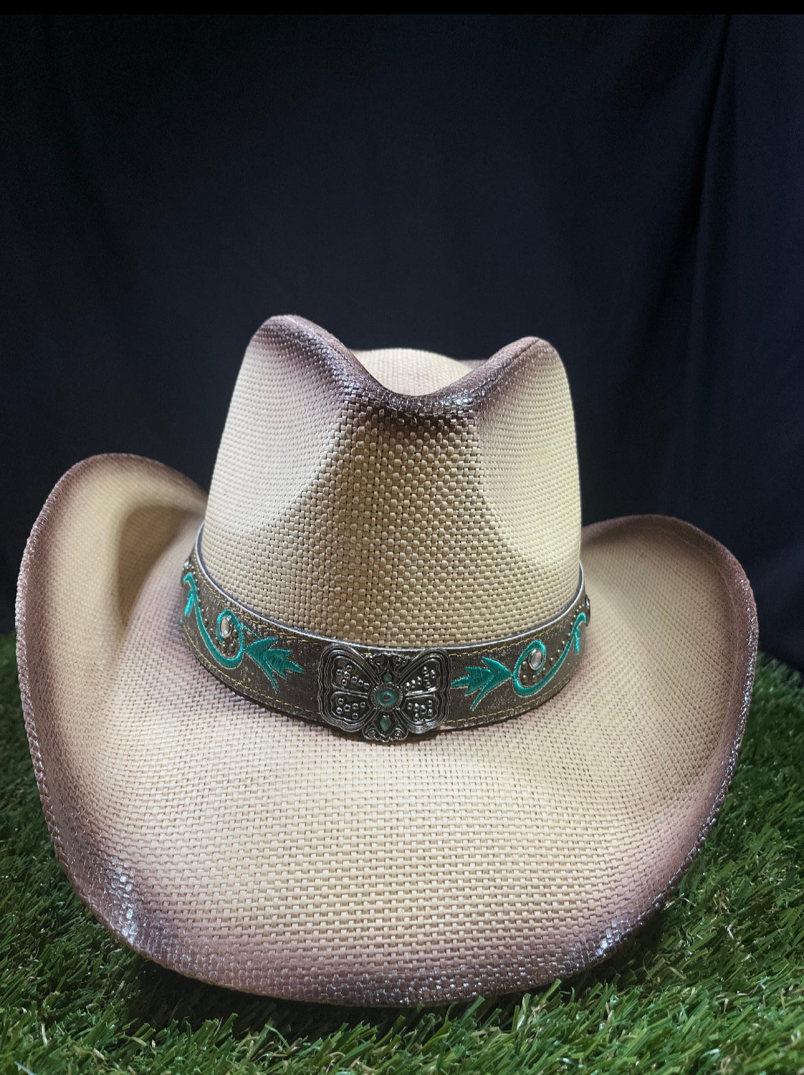 Sandstone Cream & natural fade Turquoise Western Cowboy Hat – Premium Bangora | Correa Hats